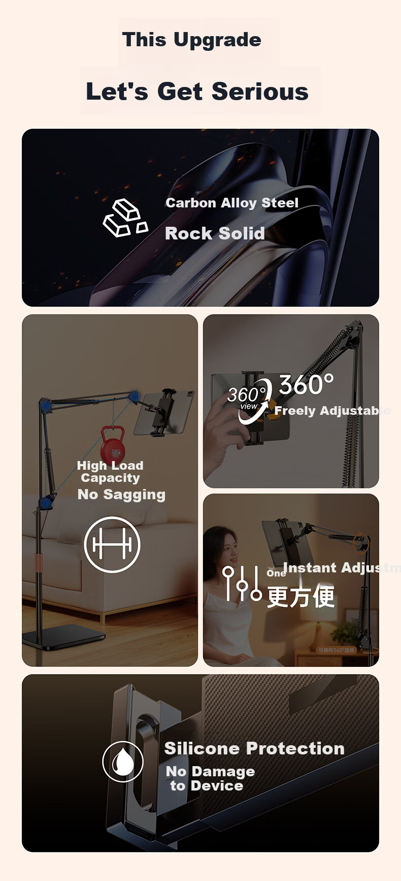 Kewo [With Remote Control] Flat Stand Floor iPad Phone Holder Lazy Bracket Adjustable Arm Mount for Streaming Online Classes Live Streaming Overhead Filming Exam Review Video 3