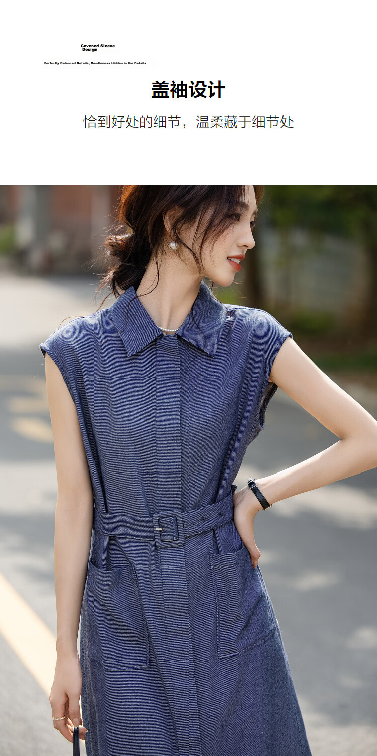 Demana [With Linen Cotton] Summer Urban Commuter Lapel Sleeve Loose Slim Petite Dress for Women Premium Feel 7