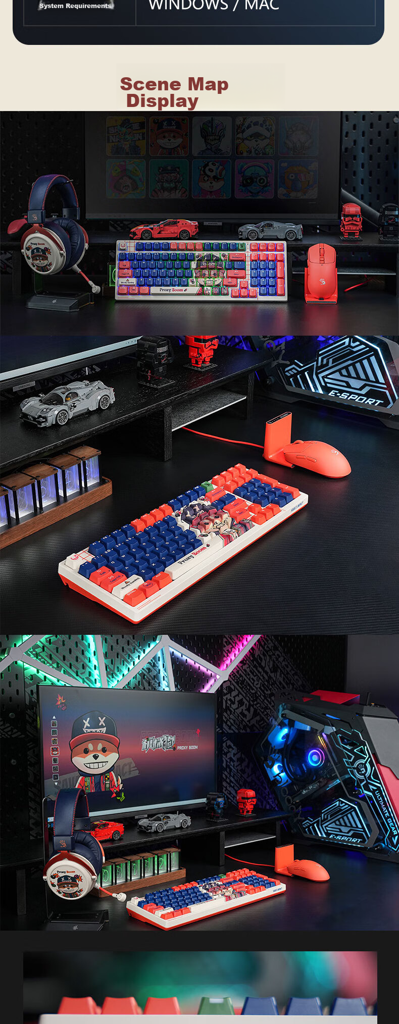 A4TECH WS98 99-Key Wireless Mechanical Keyboard, Tri-Mode Gaming Customizable Keyboard, Wild Tribe Red Switch Mechanical Dog, Wired/wireless/blueTooth Triple Mode 11