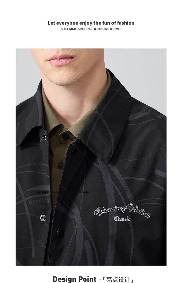 Dance with Wolves [High Count High Density] Autumn Winter Comfortable Trendy Versatile Lapel Jacket Men's Jacket 001 Black 185 2