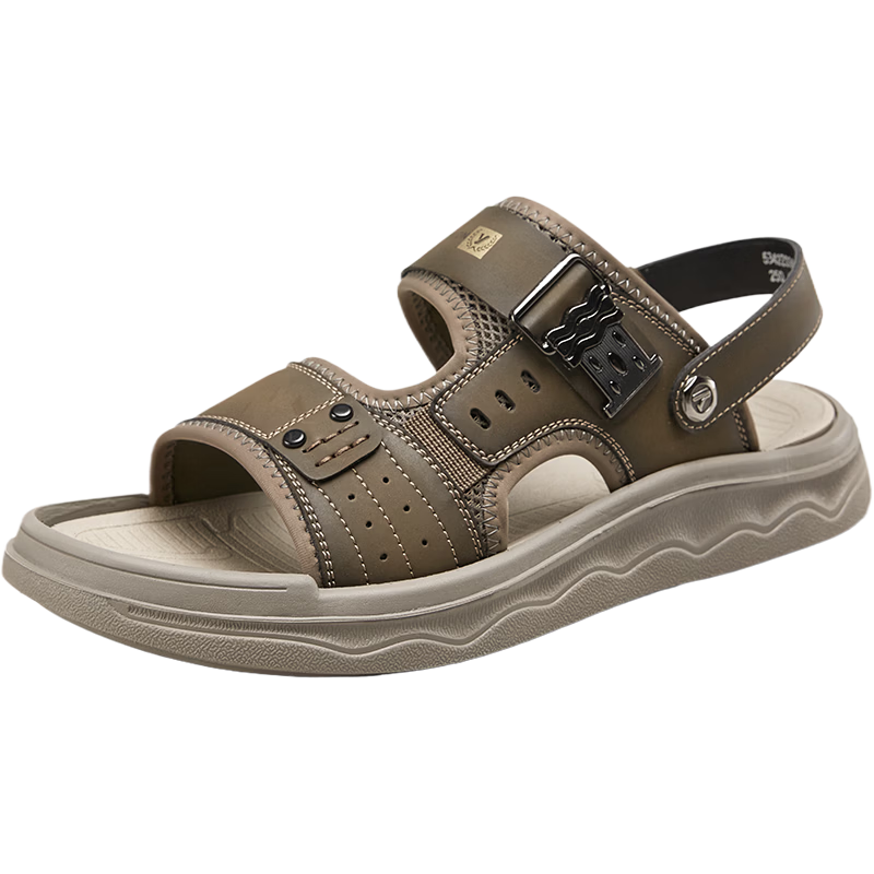 Eierkang Men's Outdoor Casual Dual-Purpose Beach Sandals Lightweight Water-Resistant Sandals 96678W Khaki Size 38