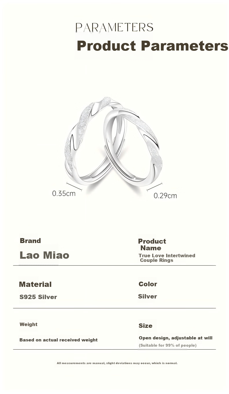 Lao Miao Mobius Pure Silver Couple Adjustable Rings for Men and Women Birthday Gift Practical High-End Girlfriend Wife 7