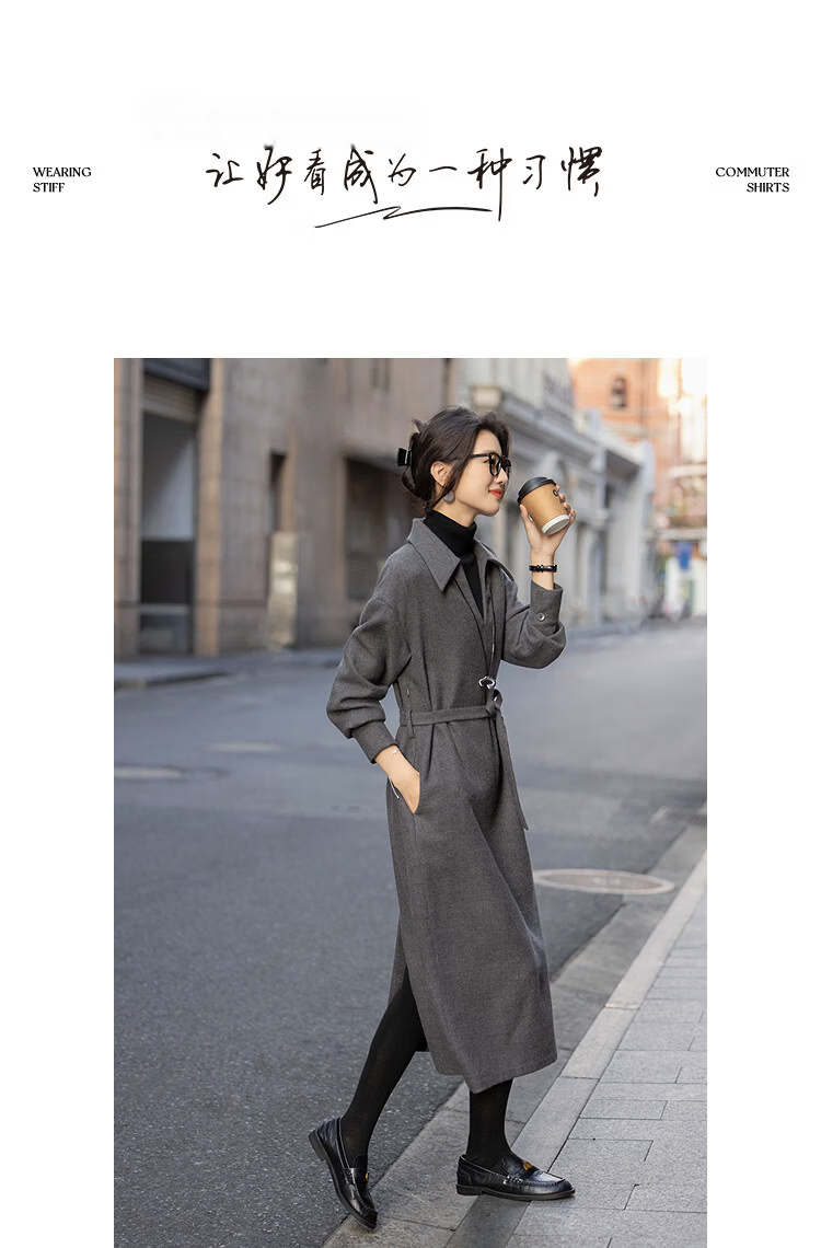 Demana [French Luxury Style] Winter Urban V-Neck Thick Textured Wool Belted A-Line Women's Dress 16