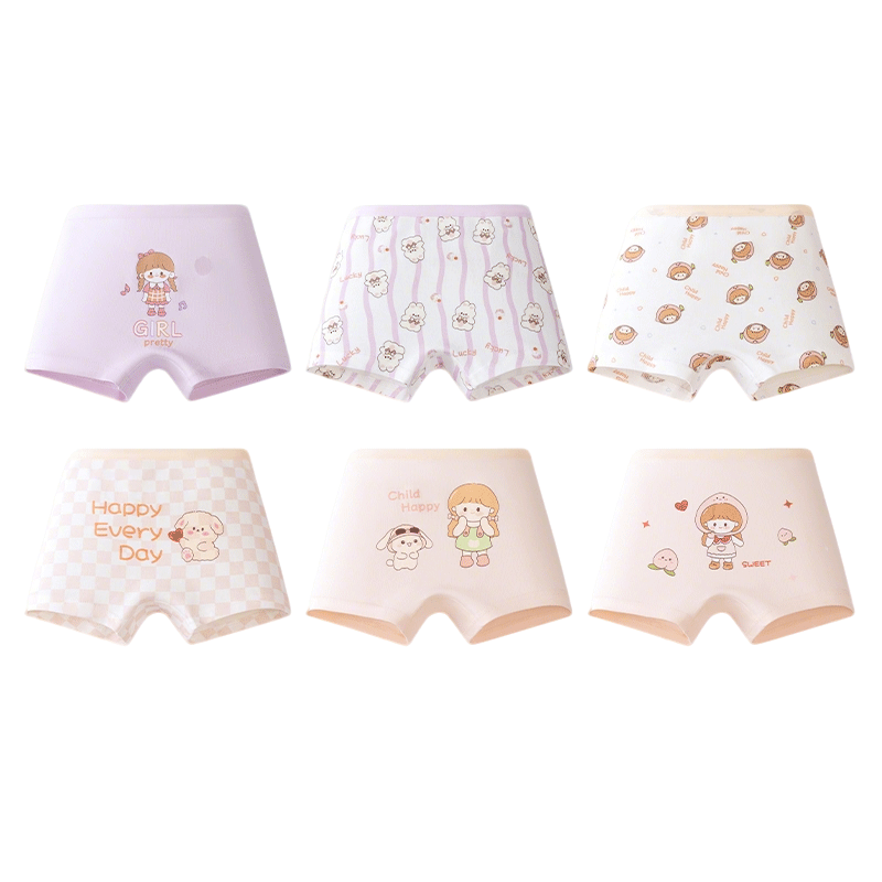 Hodo Kids Girls' Underwear Mid to Large Size A-Class Antibacterial Crotch Boxer Briefs 6-Pack Sweetheart Princess 140