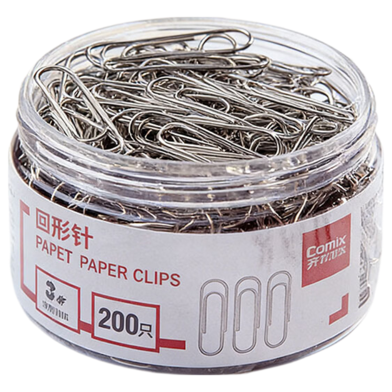 COMIX [Best-Selling Product] 29mm Nickel-Plated Paper Clips/bulb Pins, Nickel-Plated Rust-Resistant #3 Metal Paper Clips, 200 Pieces/Tube, Office Stationery Supplies Tool EB303