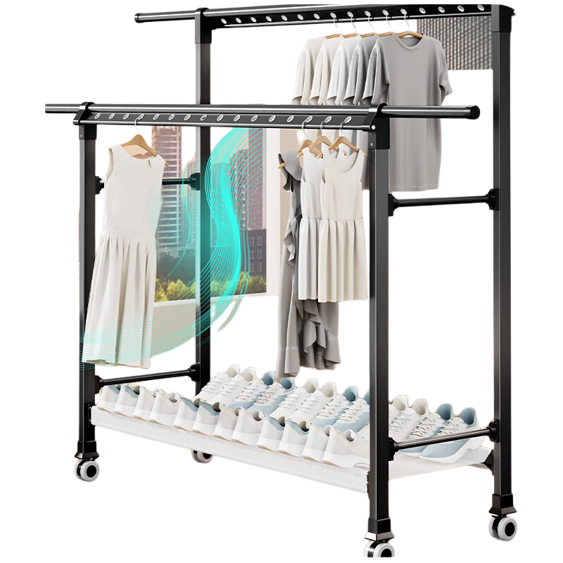 Jiabangshou Extendable Clothes Drying Rack, Floor-Standing Balcony Windproof H-Type 48-Hole Aluminum Alloy Multifunctional Double-Pole Quilt Drying Stand