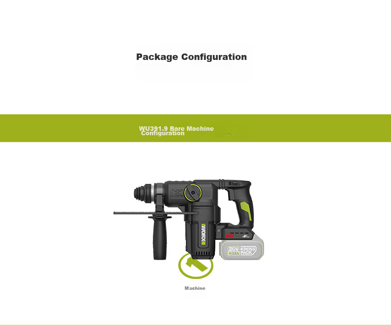 WORX 20V Cordless Lithium Battery Hammer Drill WU391.9 (Bare Tool) Rechargeable Impact Drill Concrete Electric Tool 16