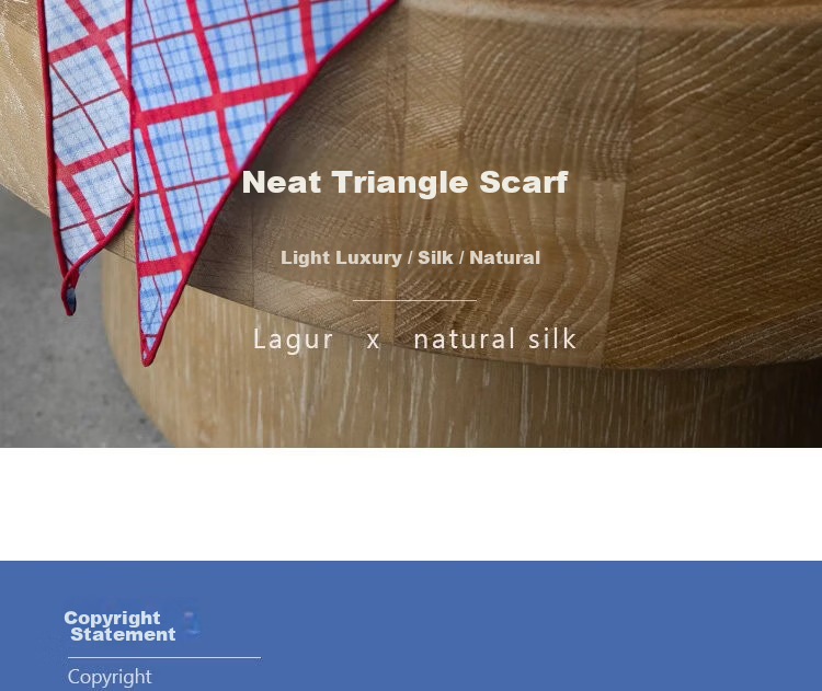 Lagur Tranquil Blue Plaid 100% Mulberry Silk Scarf Long Triangle Diamond Vintage Headband for Women Tranquil Blue 4