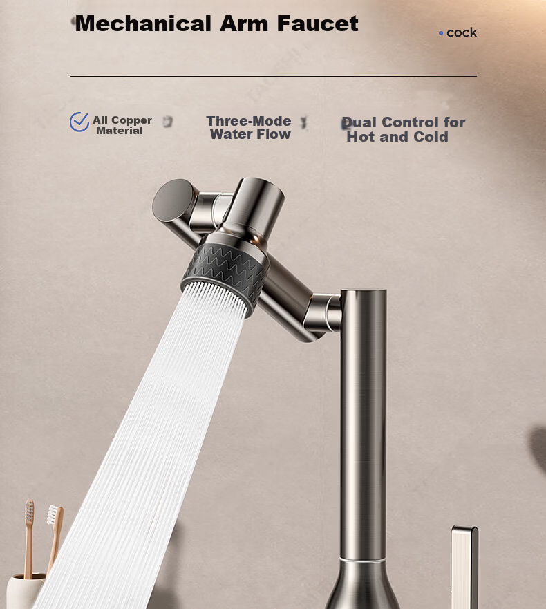 Baihan All-Copper Thickened Washbasin Faucet Bathroom Mechanical Arm Basin Universal Rotatable Hot and Cold Dual-Control Faucet 2