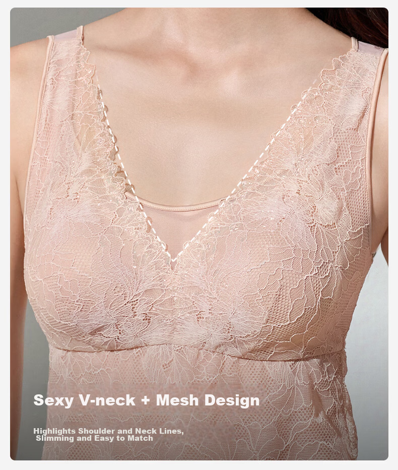 Manifen New French Lace V-Neck Vest Sexy Triangle Cup with Cup Camisole Fashionable Back Lightweight Thin Base Layer 6