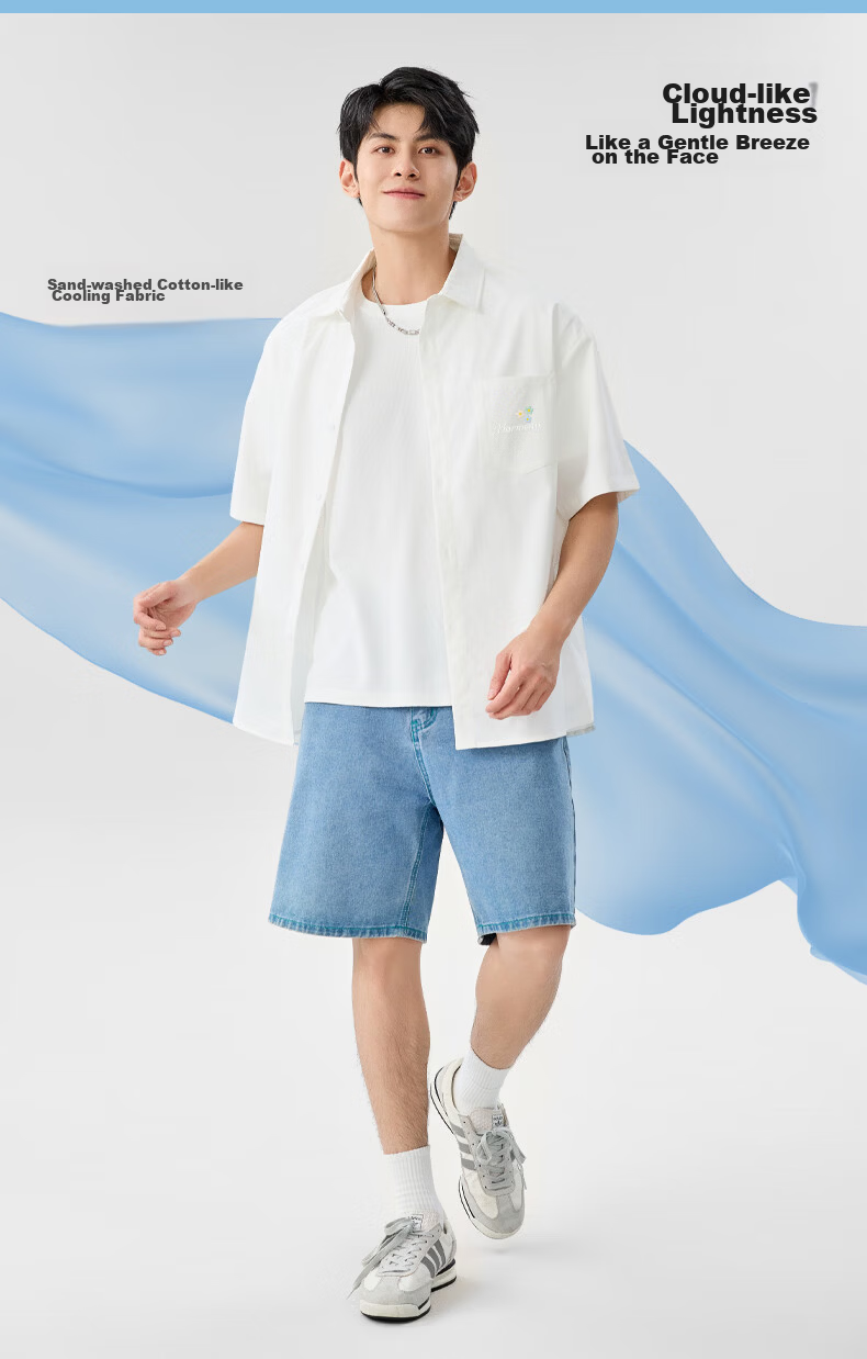 Baleno Short Sleeve Jacket Men Summer Korean Style Unisex Polo Collar Cardigan Loose Casual Cool Breathable Shirt 7