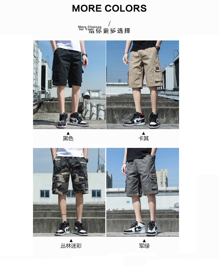 TUCANO Men's Summer Cotton Comfortable Multi-Pocket Cargo Shorts Skin-Friendly Sports Five-Point Pants Black 2XL 10