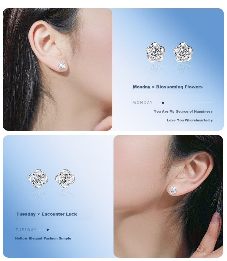 Mini&yaya 【Price Guarantee 618】999 Silver Needle Weekly Day Earrings Luxury Ear Jewelry Set 2026 New Birthday Gift 7