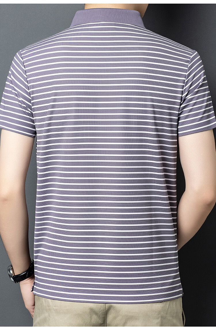 Edenbo Men's Short Sleeve Polo Shirt Spring Summer Striped Skin-Friendly Commuter Top Navy Blue 170/88A (L) 17