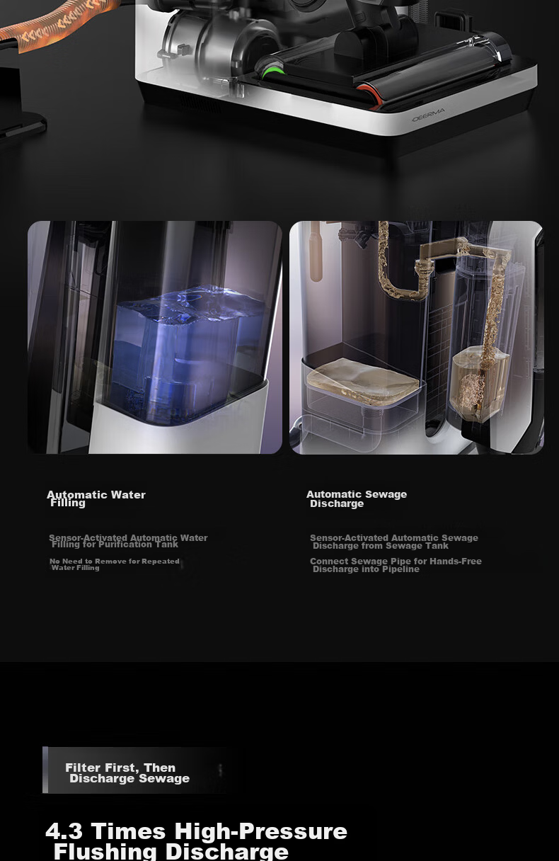 Deerma P60Max White Maintenance-Free Floor Washer Automatic Water Supply and Drainage All-in-One Station Sewage Discharge Hot Air Drying Sterilization High-Temperature Full-Chain Quick Drying Vacuum M 14