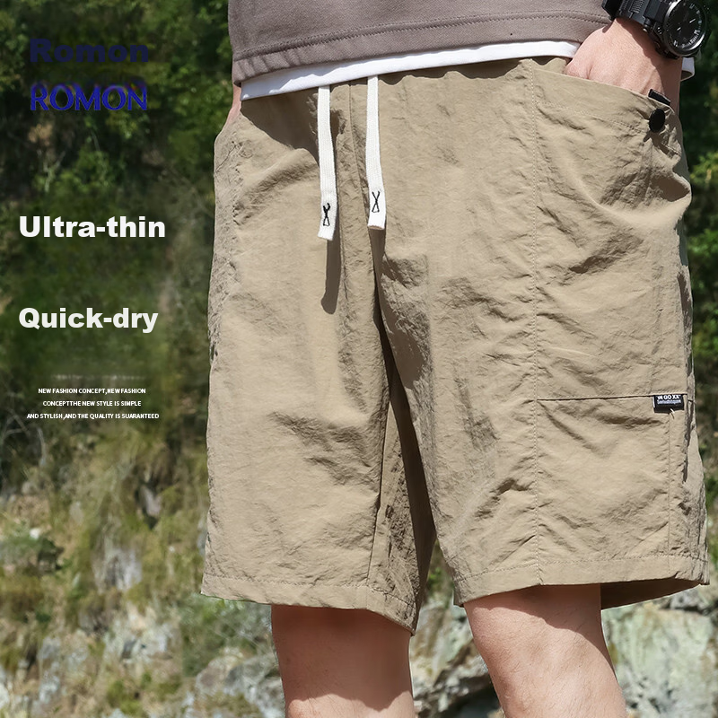 ROMON Men's Ice Silk Summer Quick-Dry Breathable Thin Five-Point Sports Beach Shorts