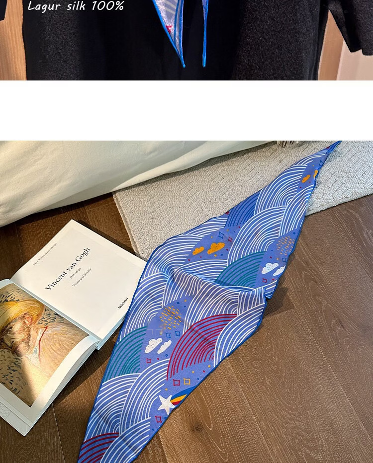 Lagur Cloud Graffiti Blue Healing Hand-Painted Original Summer Silk Scarf Triangle Scarf Women Cloud Graffiti 20
