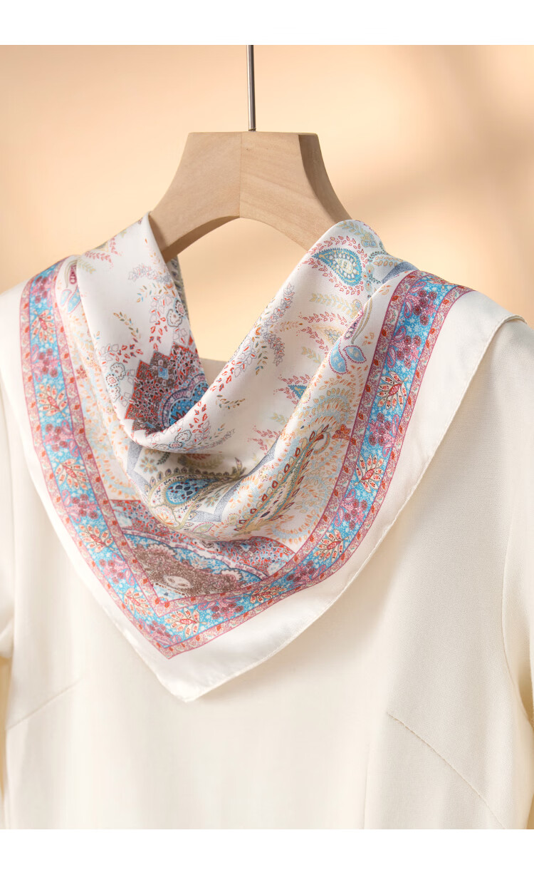 Shanghai Story 100% Mulberry Silk Square Scarf Satin Scarf Gift Box Cashew Pattern - Elegant Orange 11