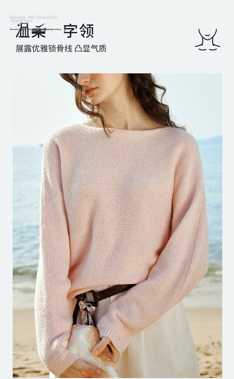 Olrain Eurielle Elegant Off-Shoulder Batwing Sleeve Knit Pullover Sweater Blue M Spring New Arrival 12
