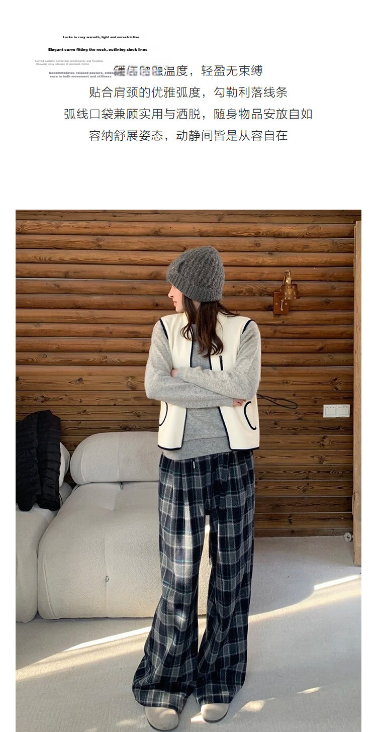 Demana [Comfort Warm Double-Sided Fleece] Spring Sports Style Stand Collar Color-Block Zipper Trim Sleeveless Curved Pocket Women's Jacket 6