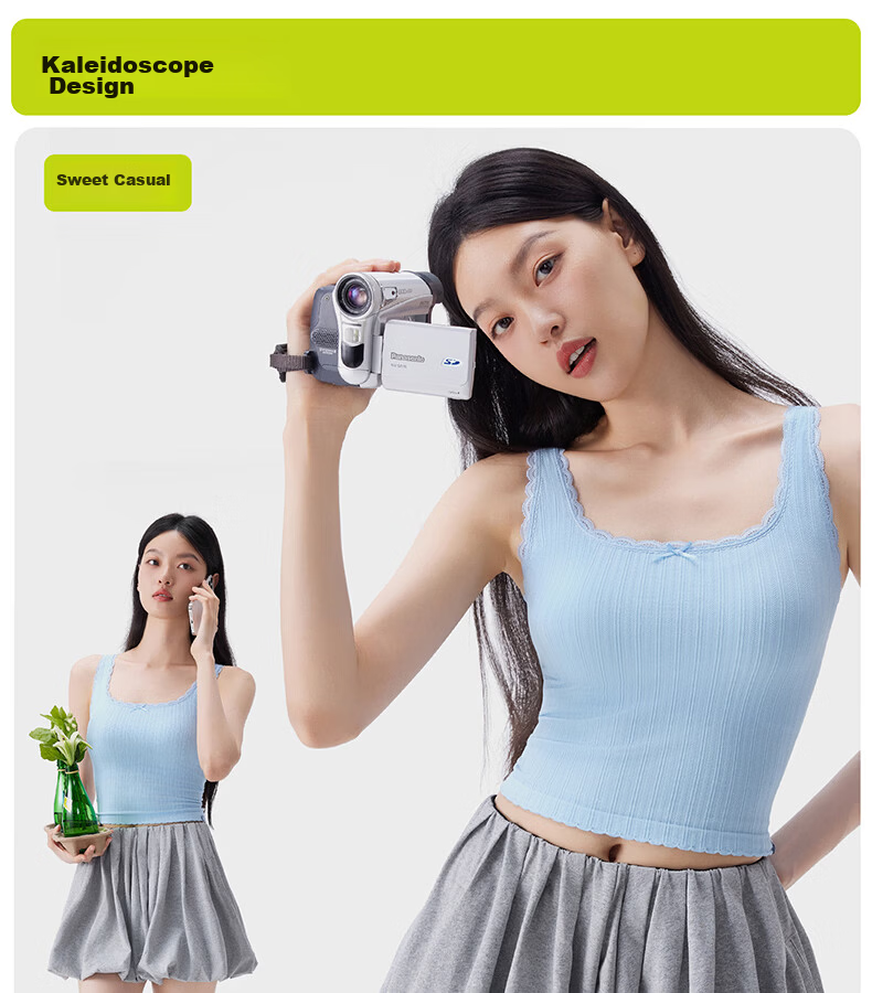 Half Lace Padded Vest Camisole Slim Fit Back Coverage Side Breast Support Bra Integrated Oxygen Blue (Short) M 18