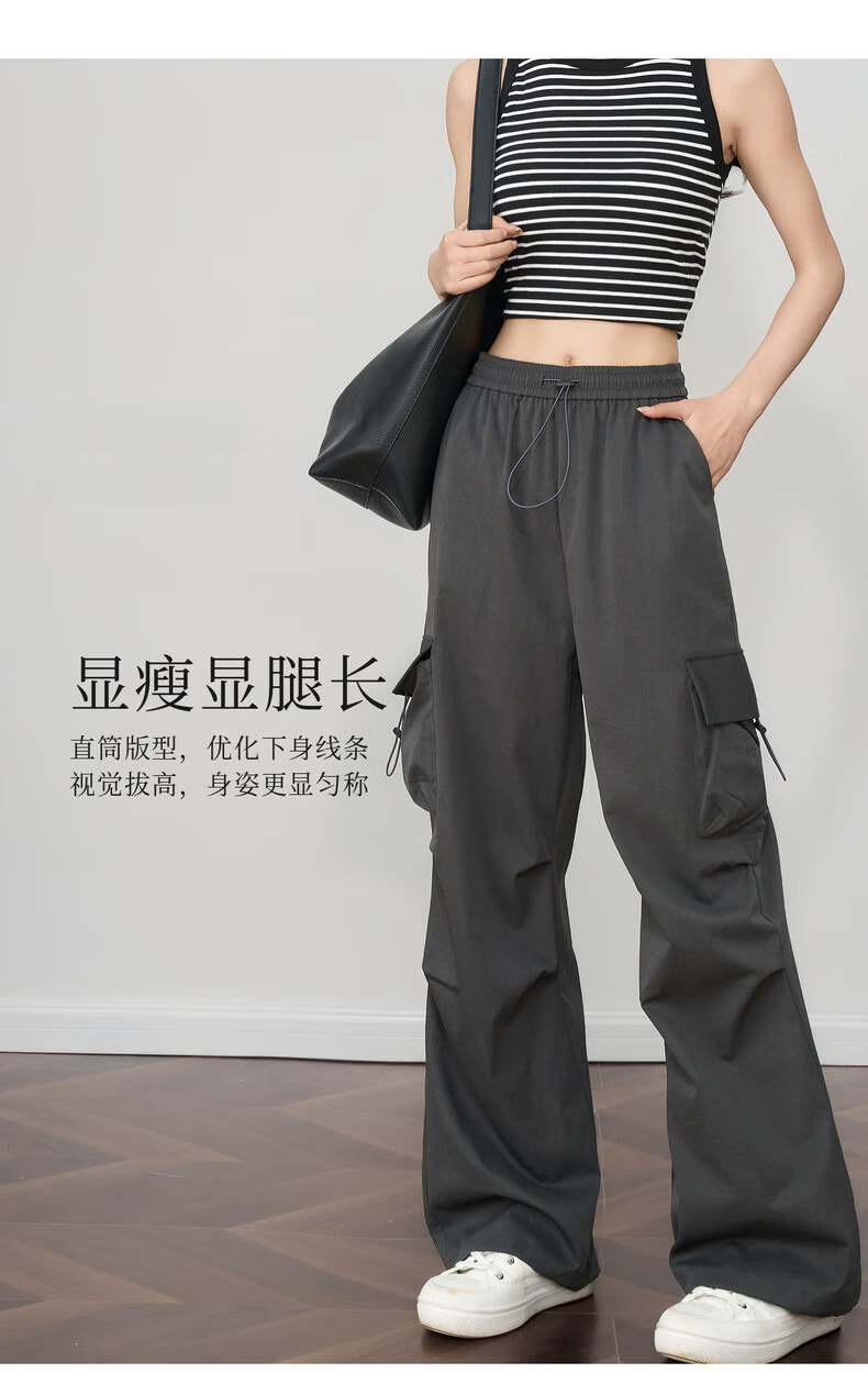 Olrain Women's Gray American Casual Workwear Pants Summer Vintage Sports High-Waist Trousers Gray XL 12