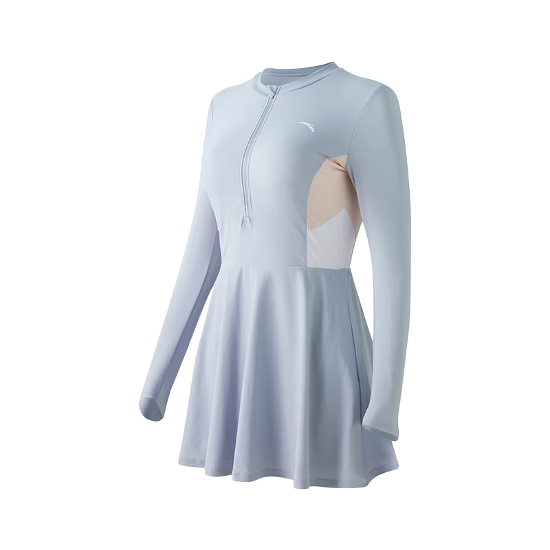 ANTA Women's Long Sleeve One-Piece Skirted Conservative Quick-Dry Sun Protection Slimming Swimwear Gray L