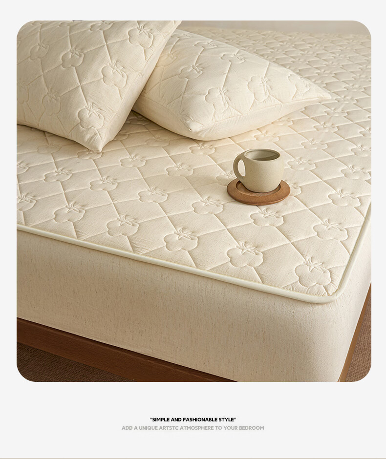 Wuyinliangpin Pure Cotton Quilted Fitted Sheet, Single Piece, Pure Cotton, Double Bed, 1.8 Meters Wide, Bed Cover, Protective Cover, 1.8x2 Meters 5