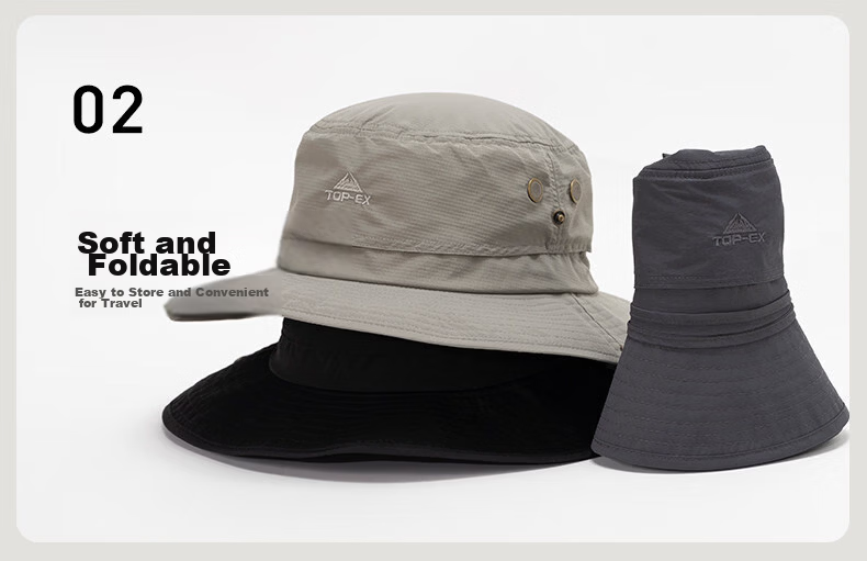 TOPEX Outdoor Men's Summer Mountaineering Bucket Hat Sun Protection Hiking Foldable Water-Repellent Breathable Cap 18