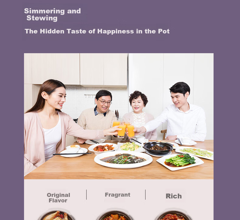 SANYUAN Electric Slow Cooker Clay Pot Soup Pot Large Capacity Fully Automatic 8L Electric Stew Pot Timer Reservation Purple Clay Soup Pot Household Porridge Cooker Health Pot Electric Clay Pot XYDTG80 7