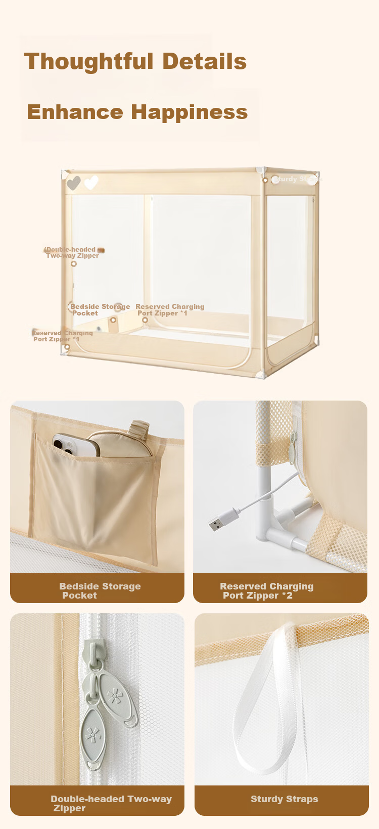 JD Original Safe Blue U-Shaped Mosquito Net, Class A Baby Safety Three-Door Reinforced Enclosure Mosquito Net Frame for 1.8x2 Meter Bed 11