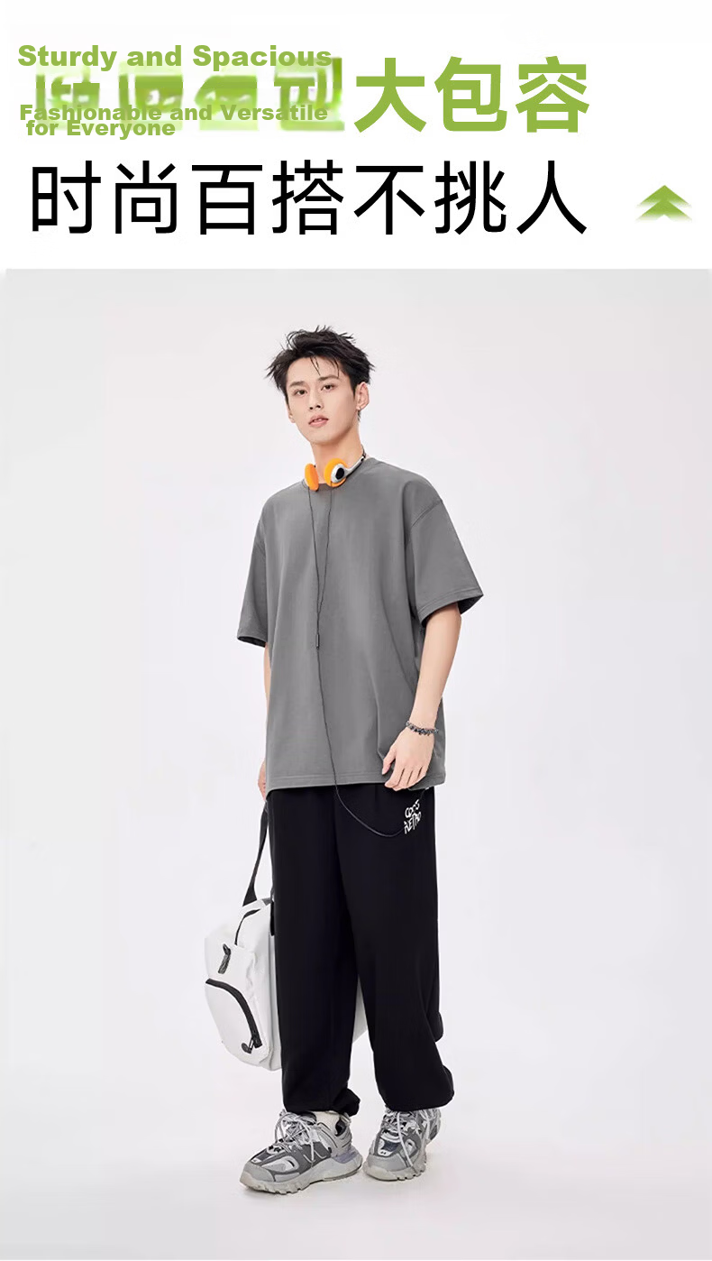 Langsha Men's Short Sleeve Pure Cotton T-Shirt Summer Heavyweight 2026 New Drop Shoulder Loose Casual Simple Half Sleeve Top 9