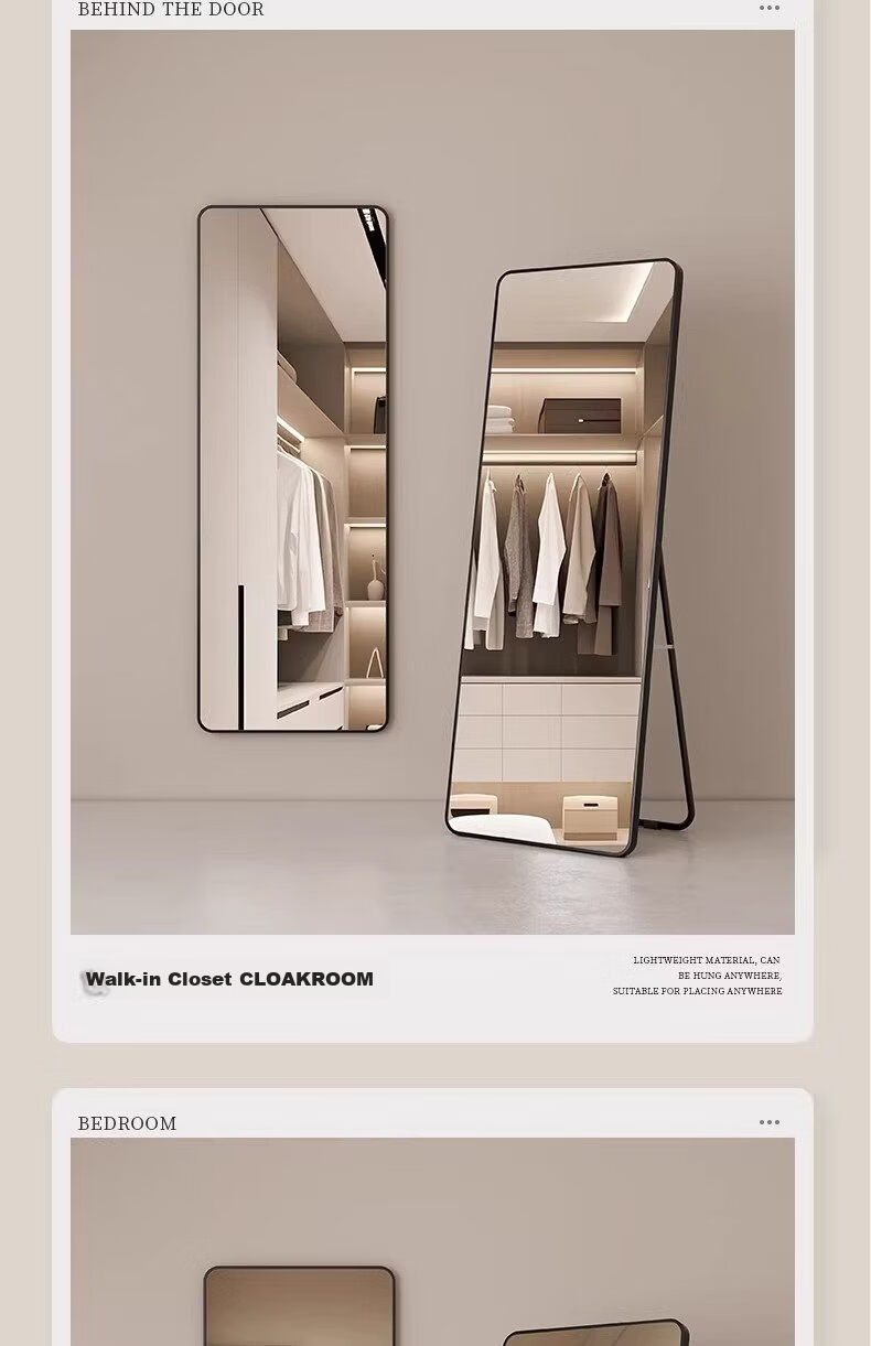 Puang Full-Length Mirror Floor Mirror Dressing Mirror Hanging Door Mirror Clothing Store Fitting Room Explosion-Proof Aluminum Alloy Wall Mirror 40*150cm 7