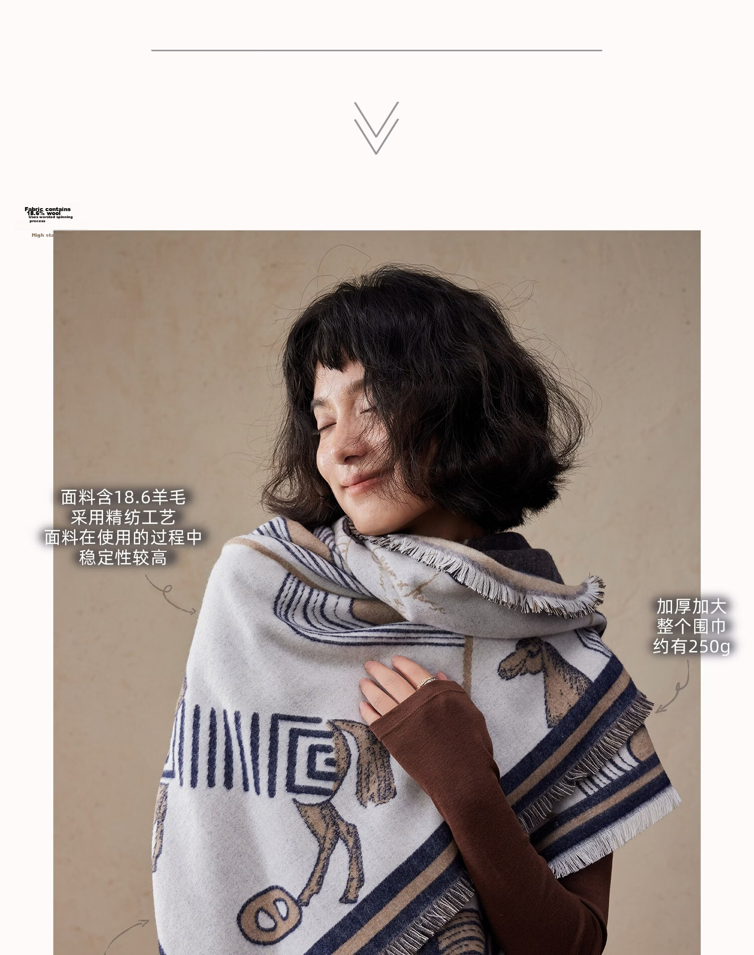 Lagur Minimalist Horse Fine Wool Blend Triangle Scarf Air Conditioning Room Shawl Versatile Women's Neck Warmer Minimalist Beige 4