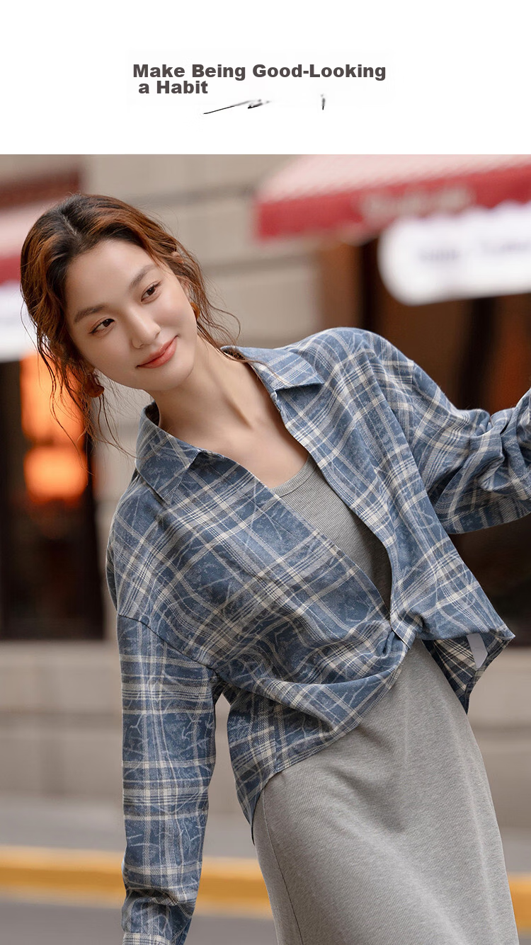 Demana [with Premium Hyaluronic Acid] Spring Fashion Faux Two-Piece Vest Knit Dress Plaid Shirt Women's Set 1