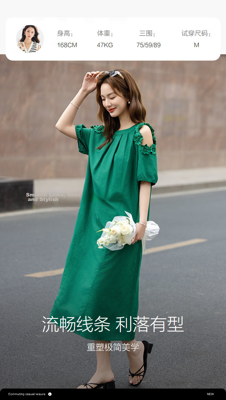 Demana [With Flax Cloud Cotton] Summer Elegant Hollow Lace Loose Slimming Concealing Dress for Women High-End Feel 9