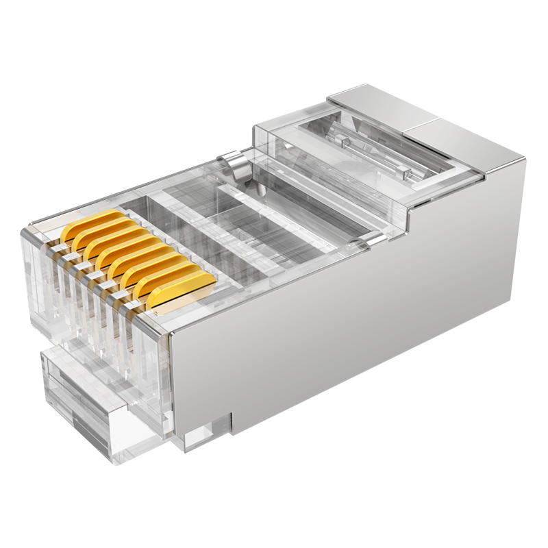 Shengwei CAT6 Gigabit Ethernet Cable Connectors, 50 Pieces/box, Metal Shielded RJ45 Gold-Plated, 8P8C Broadband Cable Connectors, RC-9050