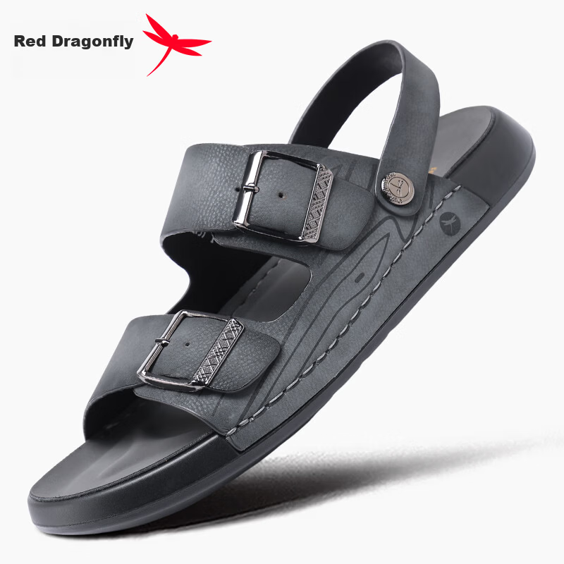 Red Dragonfly Men's Sandals New Dual-Use Soft Sole Non-Slip Beach Casual Birkenstock Shoes WTT260882 Gray Size 38