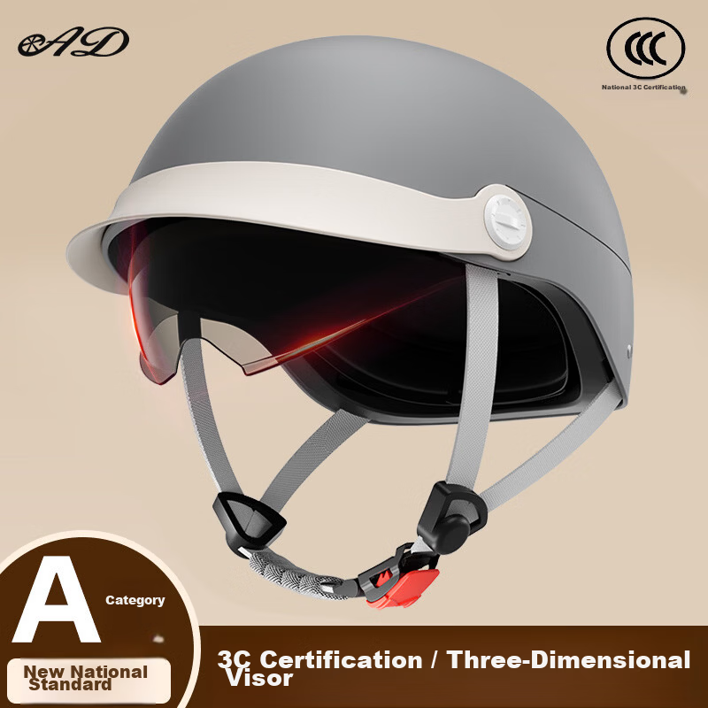 AD New National Standard Class A 3C Certified Electric Vehicle Helmet Unisex Summer Sun Protection Electric Bike Safety Helmet Women's Four-Season Universal Riding Half Helmet Motorcycle Helmet A3 Gra