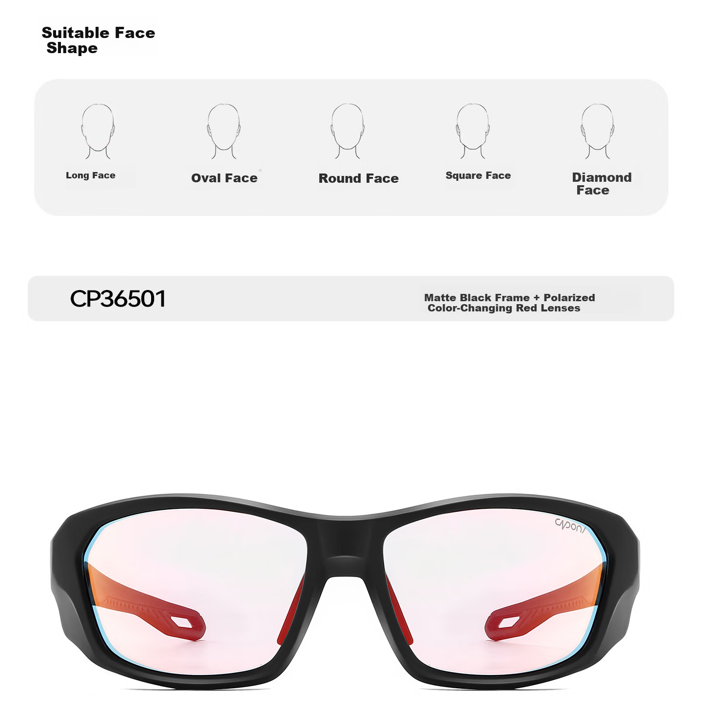 CAPONI Polarized Running Sunglasses Marathon Photochromic Anti-Glare Outdoor Sports UV Protection Cycling Mountaineering Sunglasses 25