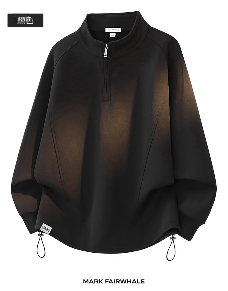 MARK FAIRWHALE Men's Stand Collar Sweatshirt Spring and Autumn High-End Trendy Jacket Long Sleeve T-Shirt Black M 15