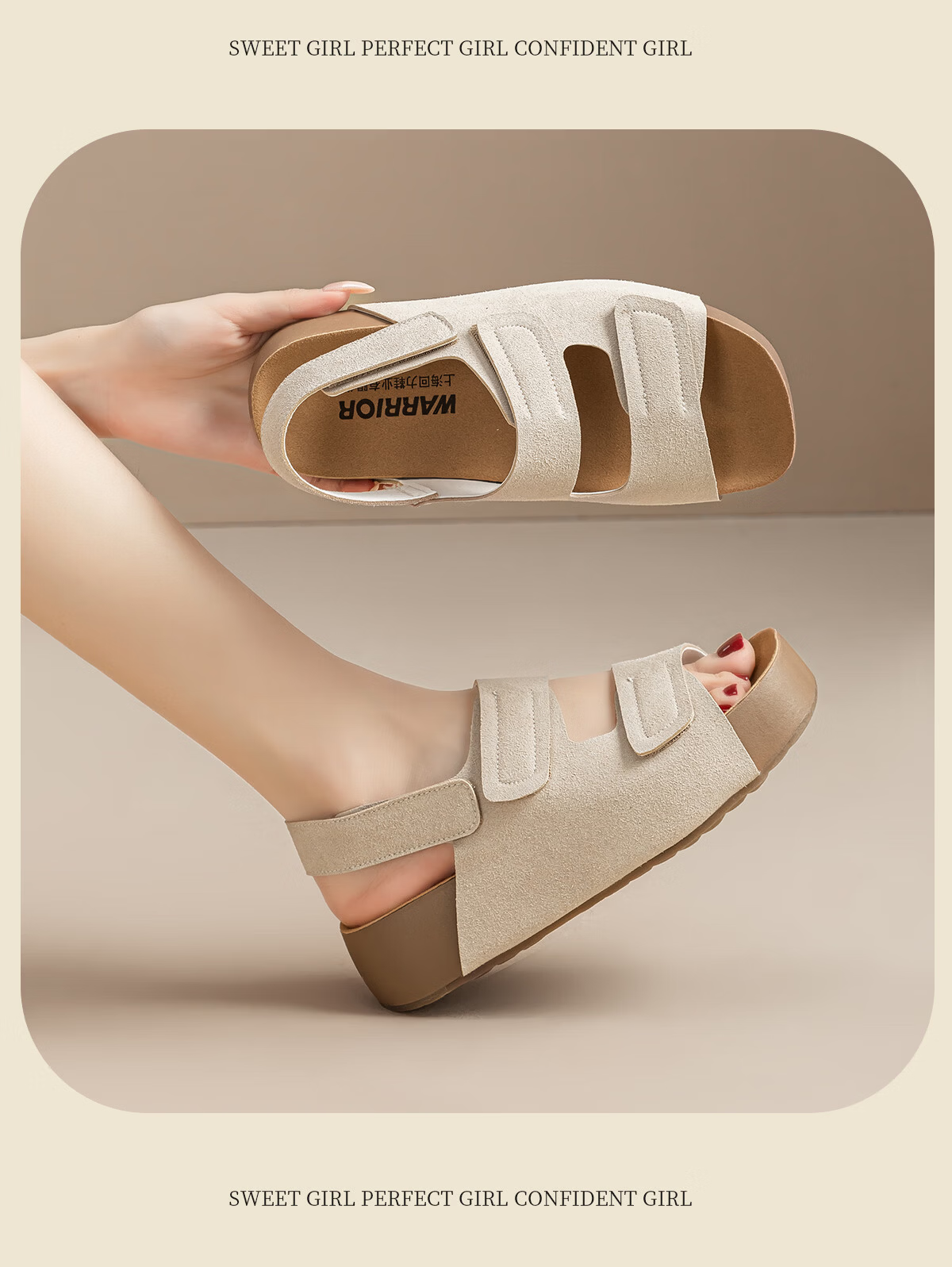 Warrior Thick Sole Birkenstock Style Women's Sandals New Summer Outdoor Casual Comfortable Versatile Beach Sandals Apricot Color Size 37 14