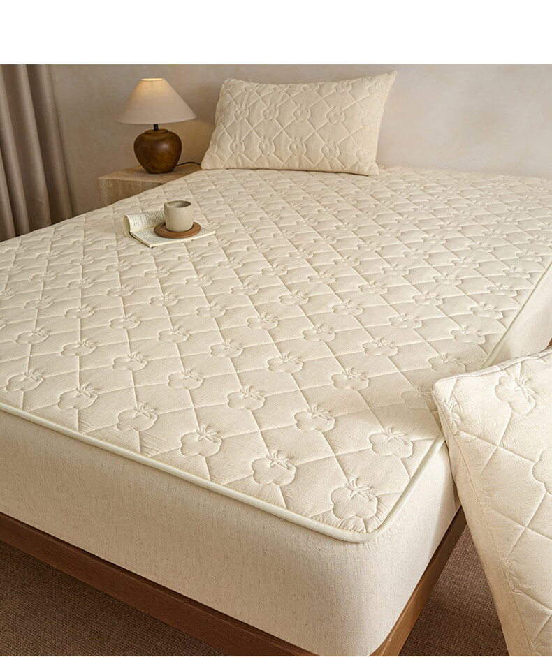 Wuyinliangpin Pure Cotton Quilted Fitted Sheet, Single Piece, Pure Cotton, Double Bed, 1.8 Meters Wide, Bed Cover, Protective Cover, 1.8x2 Meters 3