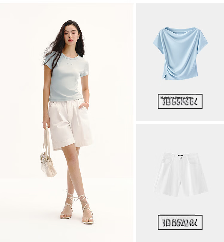 Semir Mall Same Style | Women's Summer Jacquard Slim Fit Short Sleeve T-Shirt, Square Shoulder, Round Neck, Letter Print 2026 Shirt 101326100010 13