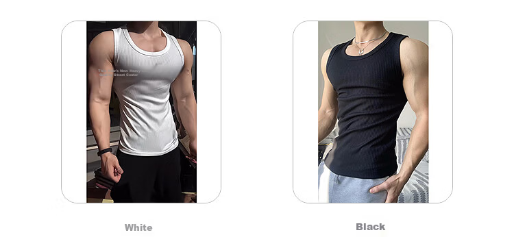 POUM American Style Thick Ribbed Sports Fitness Vest Men's Summer Trendy Slim Sleeveless Top NBV809 White XL 2