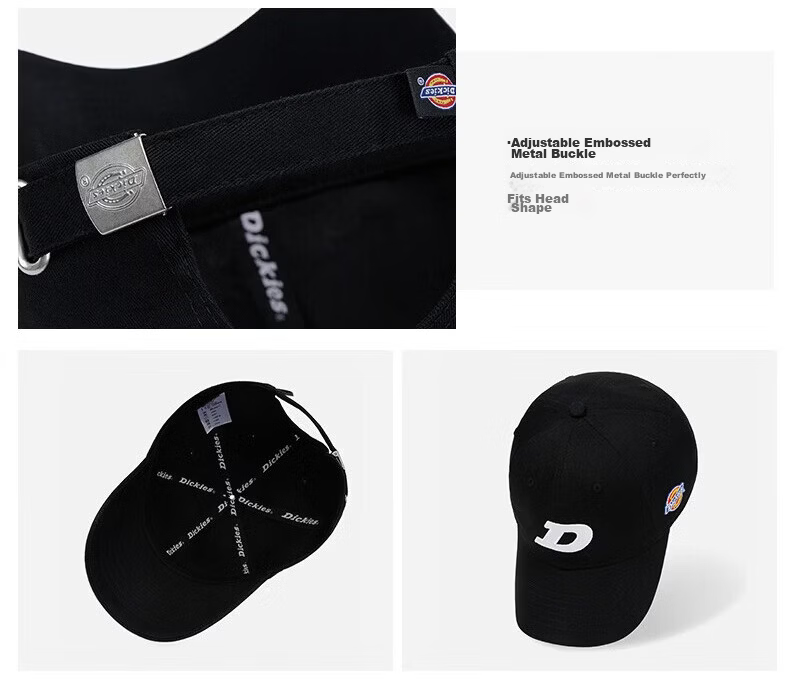 Dickies American Letter Embroidered Baseball Cap Unisex Slim Face Soft Top Sunshade Visor Hat Black 4