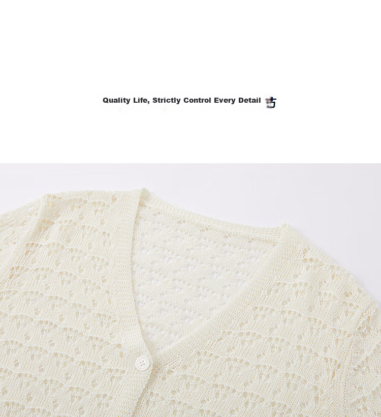 Demana [Moonlight Among Flowers] Spring Elegant V-Neck Hollow Crochet Knit Flare Sleeve Petite Women's Sweater 12
