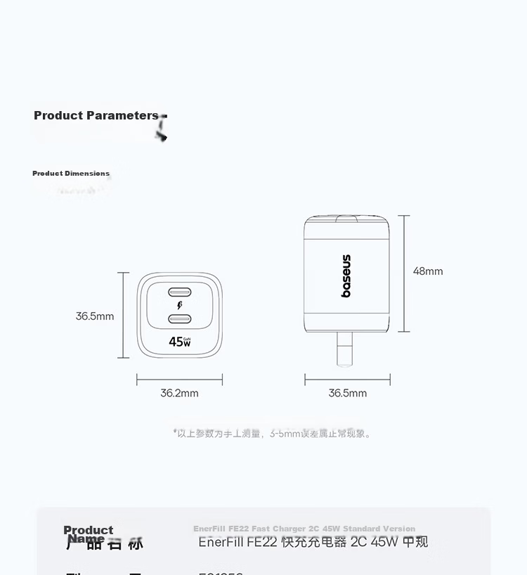 Baseus Mini Ice Charger [Dual C Ports] Apple 17 Charging Head 45W GaN Charger AVS Protocol Dual-Port Fast Charger Compatible with iPhone 17 Pro/16 Huawei Black Plug 25