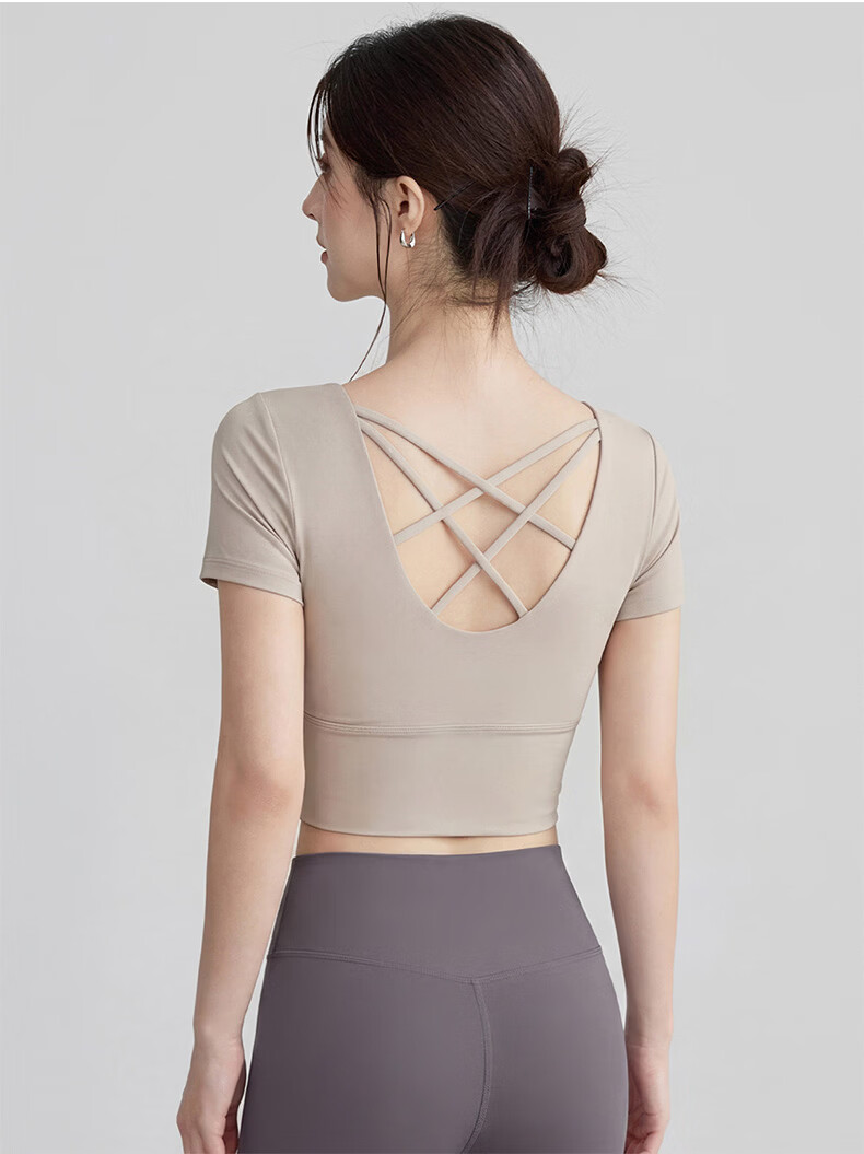 Langsha Women's Quick-Dry Yoga T-Shirt with Chest Pad, Short Sleeve Sports Fitness Pilates Training Top, Beautiful Back Design 10