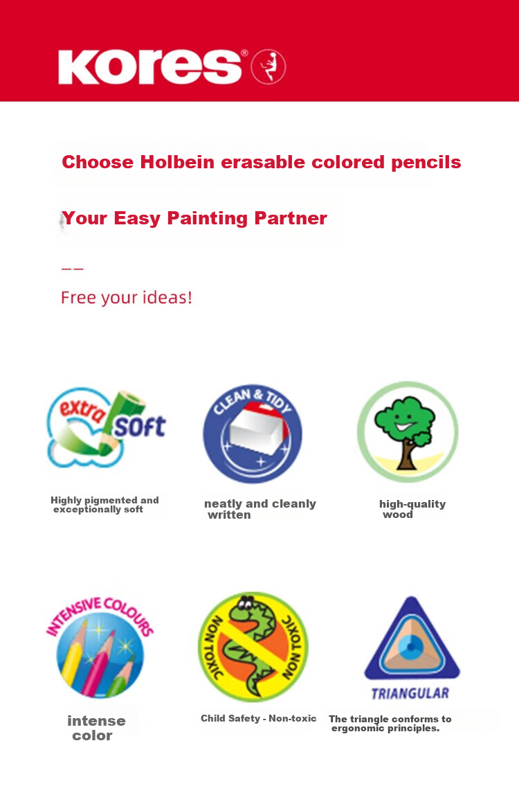 KORES Europe Colorful Erasable Colored Pencils 24 Colors Triangular Oil-Based Pencils for Kids Students Beginners Art Drawing Set 4